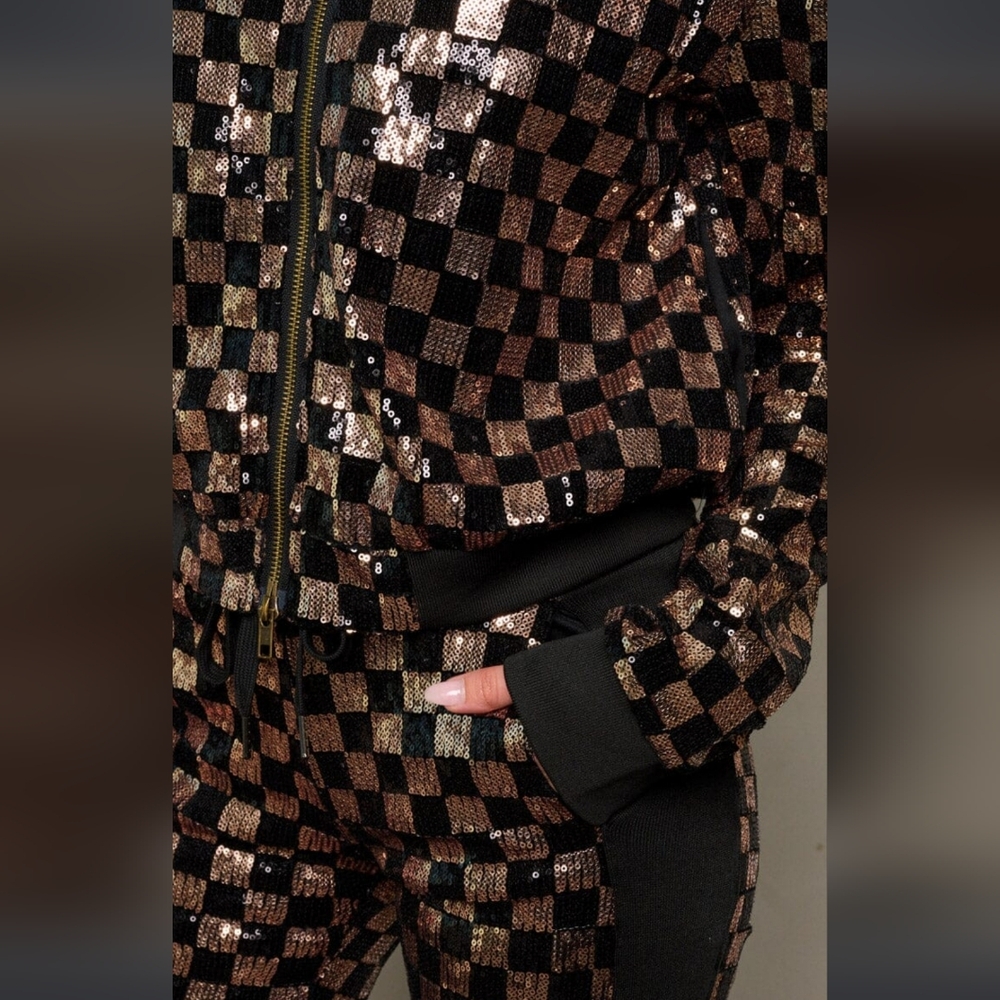 #20 Sequin Plaid Zip-Up Jacket Pant Set Last One! - Picture 2 of 6